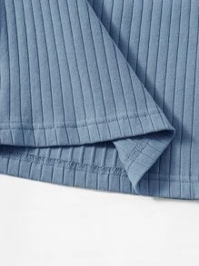SHEIN EZwear 羅紋針織短版吊帶上衣 - 霧霾藍 - 查看 4