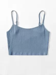 SHEIN EZwear 羅紋針織短版吊帶上衣 - 霧霾藍 - 查看 5