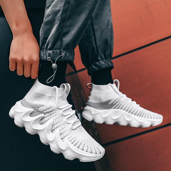 

Men Lace Up Decor Knit Chunky Sneakers, White