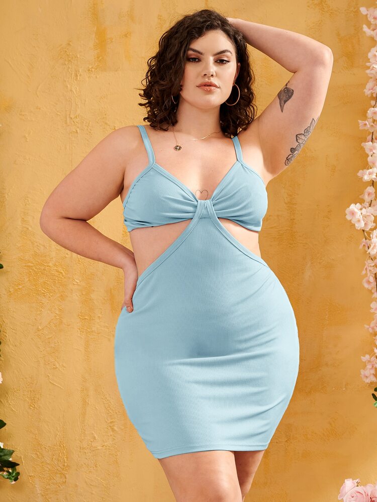 Plus Cut Out Bodycon Cami Dress - Baby Blue - View 3