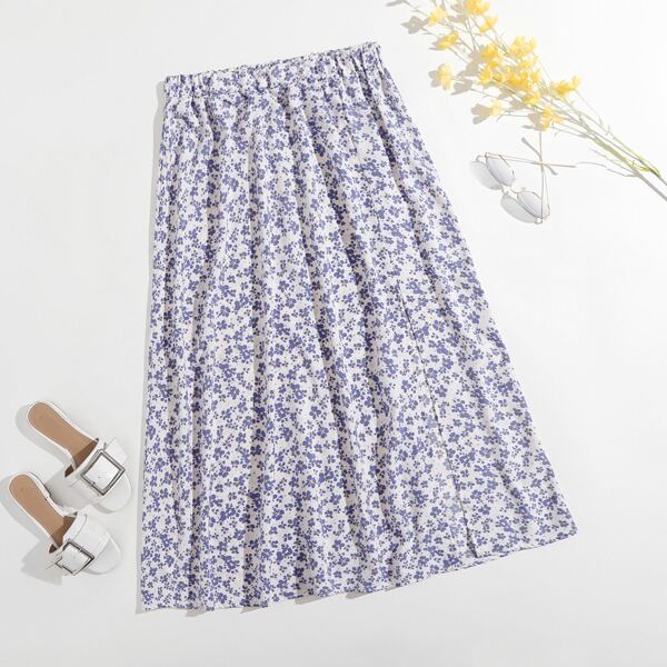 

Plus Ditsy Floral Slit Skirt, Purple
