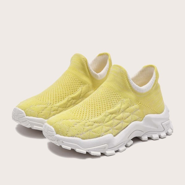 

Girls Contrast Trim Knit Sneakers, Yellow