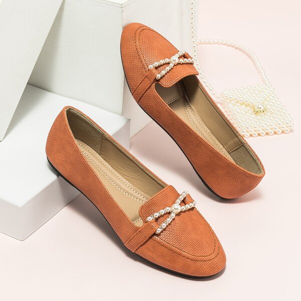 

Faux Pearl Decor Flats, Orange