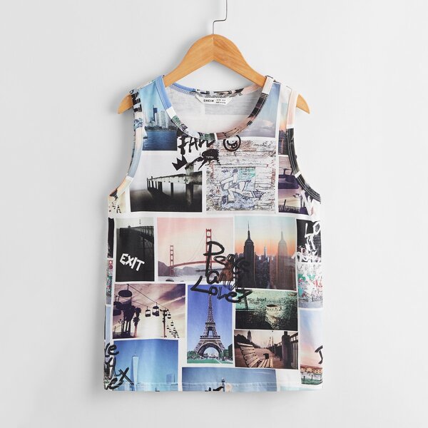 

Boys Patchwork Print Tank Top, Multicolor