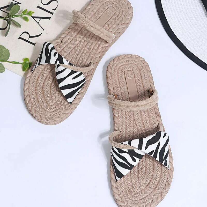 

Zebra Striped Strappy Sandals, White