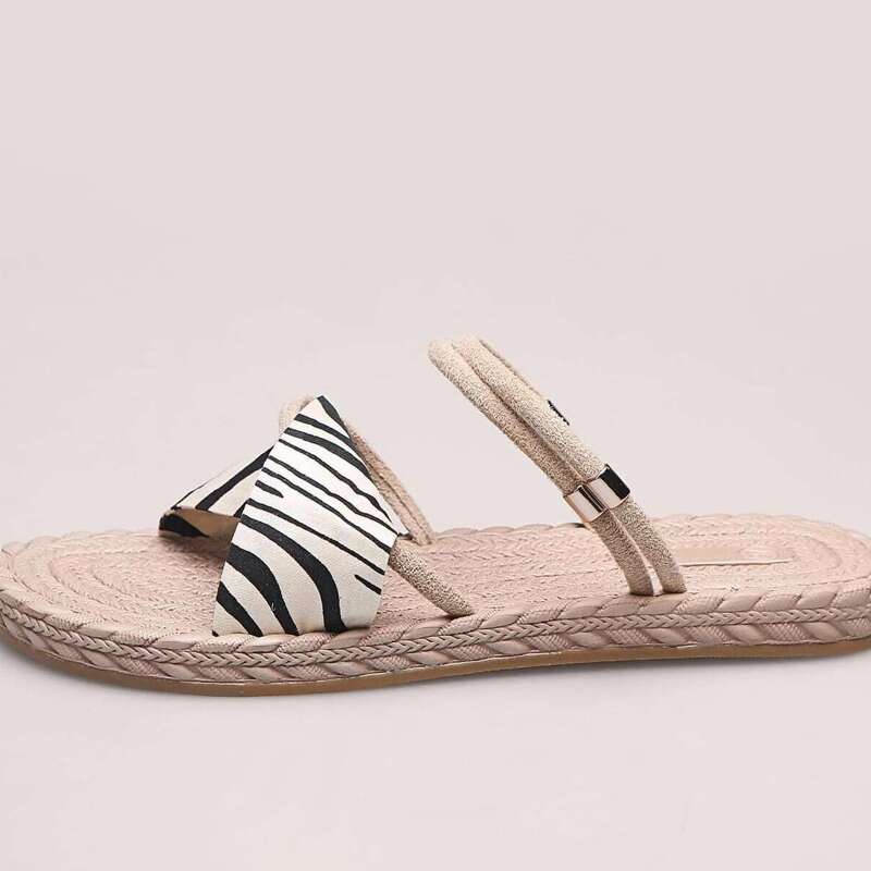 

Zebra Striped Strappy Sandals, Beige