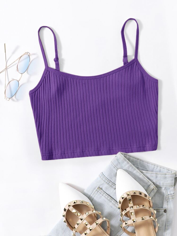 Muchica Rib-knit Crop Cami Top - Violet Purple - View 1