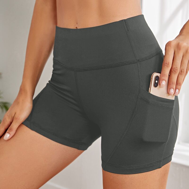 

Wideband Waist Sports Shorts With Phone Pockets, Grey