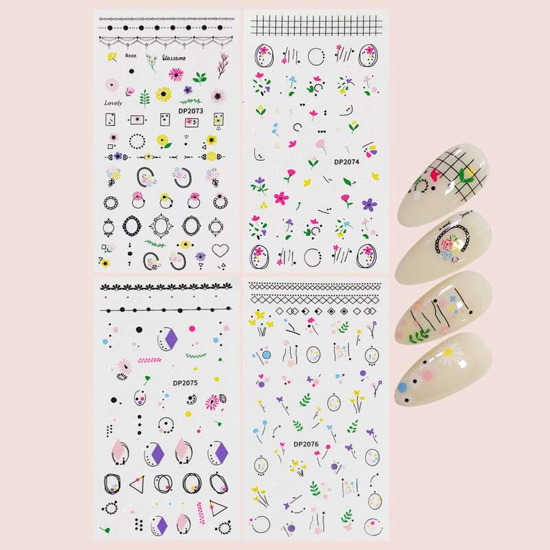 

4sheets Flower Pattern Nail Art Sticker, Multicolor