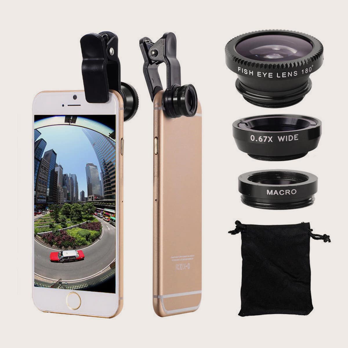 

3 In 1 Phone Wide Angle Macro Fisheye Clip Lens, Black
