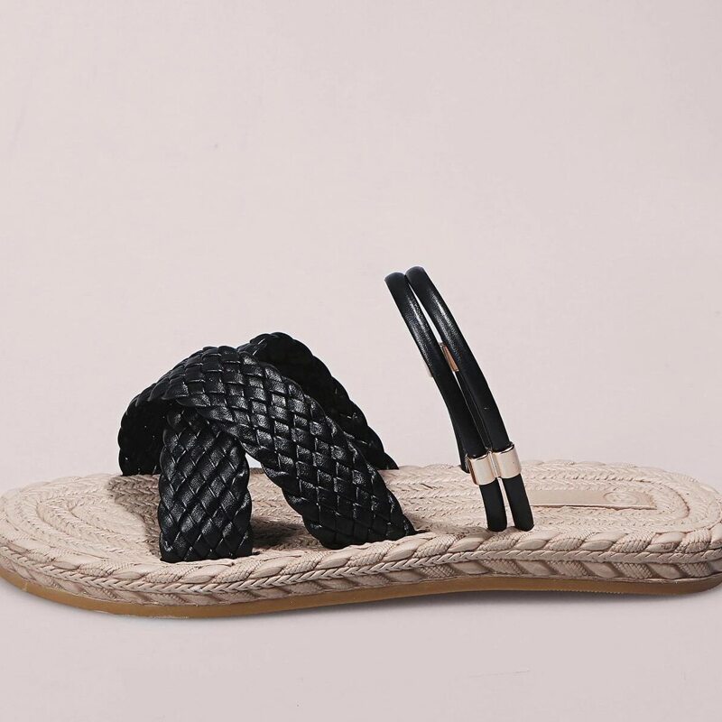 

Braided Flat Sandals, Black
