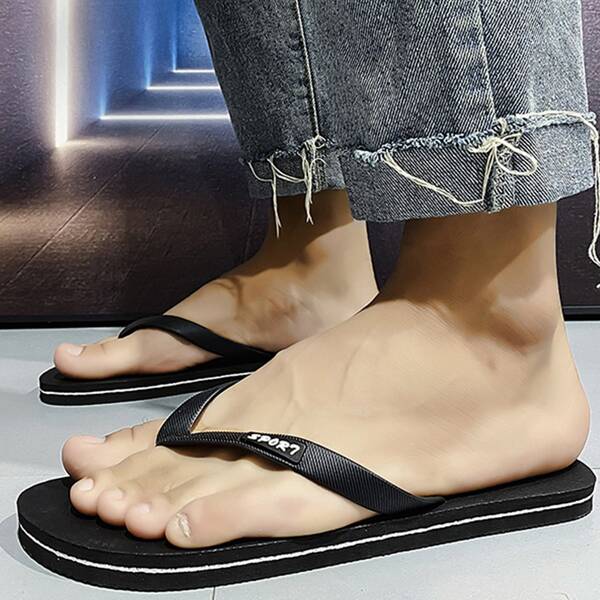 

Men Letter Graphic Flip Flops, Black