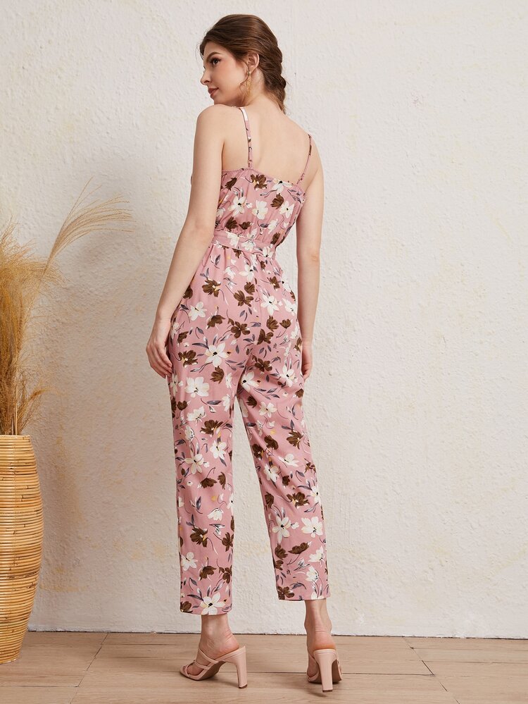 Seusyu Mono de tirantes con estampado floral con cinturón - Multicolor - Añade 2