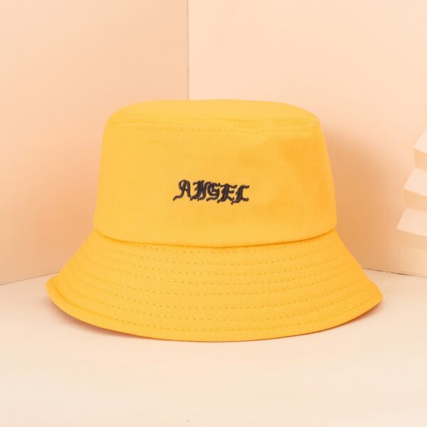 

Letter Embroidered Bucket Hat, Yellow