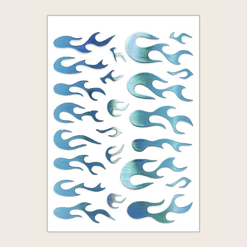 

1sheet Fire Pattern Laser Nail Art Sticker, Blue