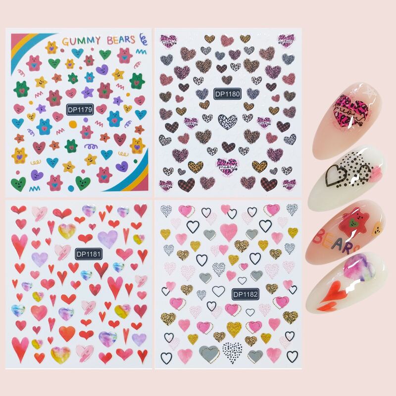 

4sheets Heart Pattern Nail Art Sticker, Multicolor