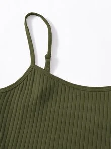 SHEIN EZwear Top de tirantes corto de canalé - Verde militar - Ver 4