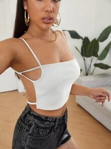 SHEIN Rib-knit Backless Cami Top - White - View 1