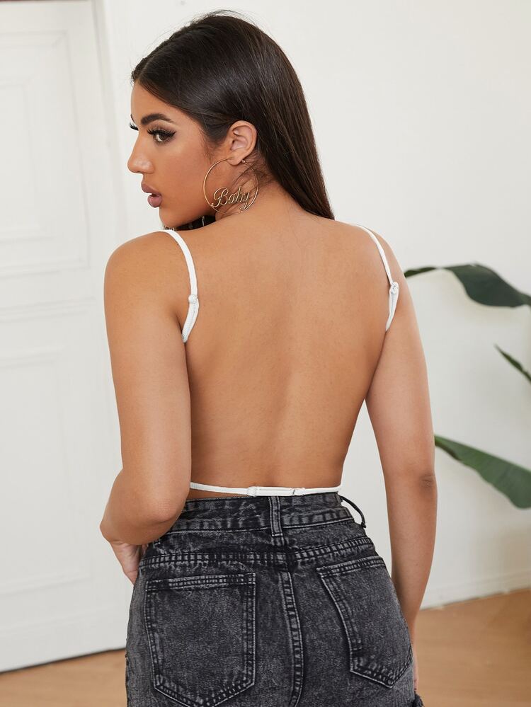 SHEIN Rib-knit Backless Cami Top - White - View 2