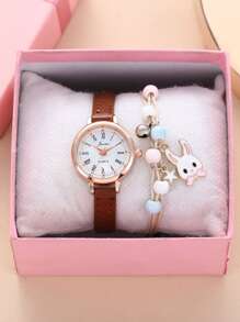 1入組兒童圓形指针石英手錶和1入組手鐲 - 玫瑰金 - 查看 6