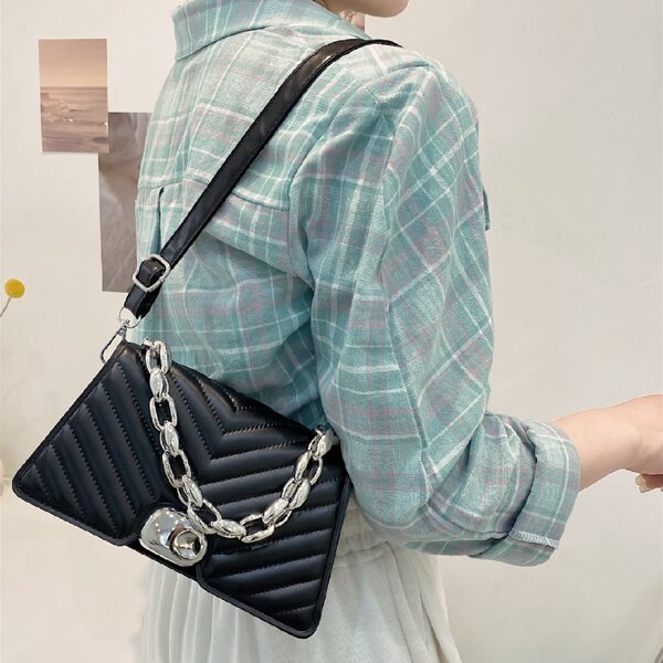 

Chevron Flap Satchel Bag, Black