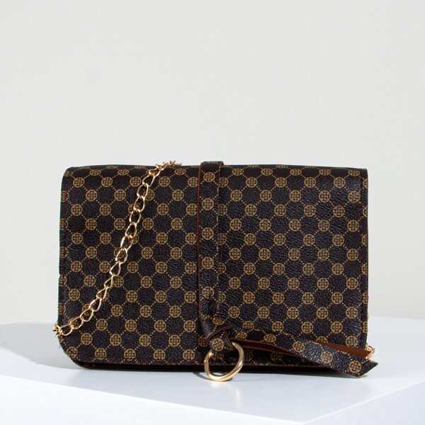 

Geo Graphic Chain Crossbody Bag, Coffee brown