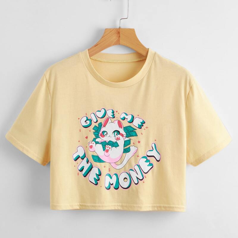 

Letter Cartoon Graphic Boxy Tee, Beige