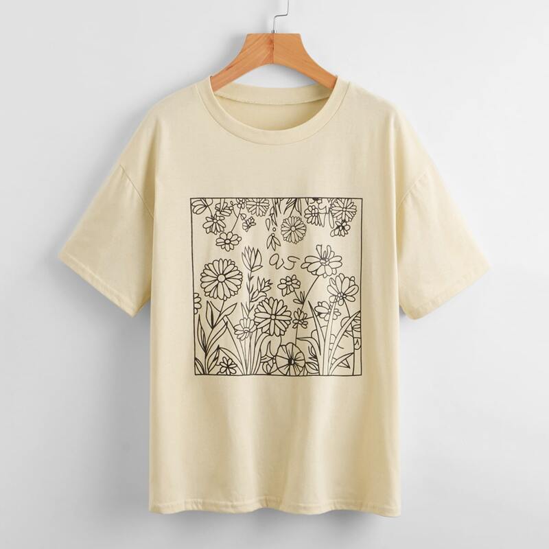 

Floral Graphic Tee, Beige