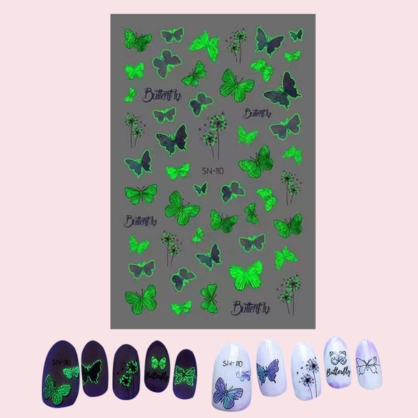 

1sheet Luminous Butterfly Pattern Nail Art Sticker, Multicolor