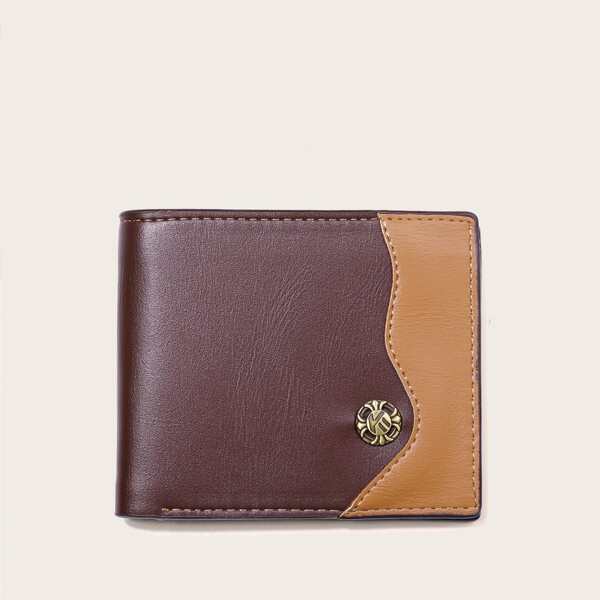 

Men Two Tone Metal Decor Small Wallet, Camel