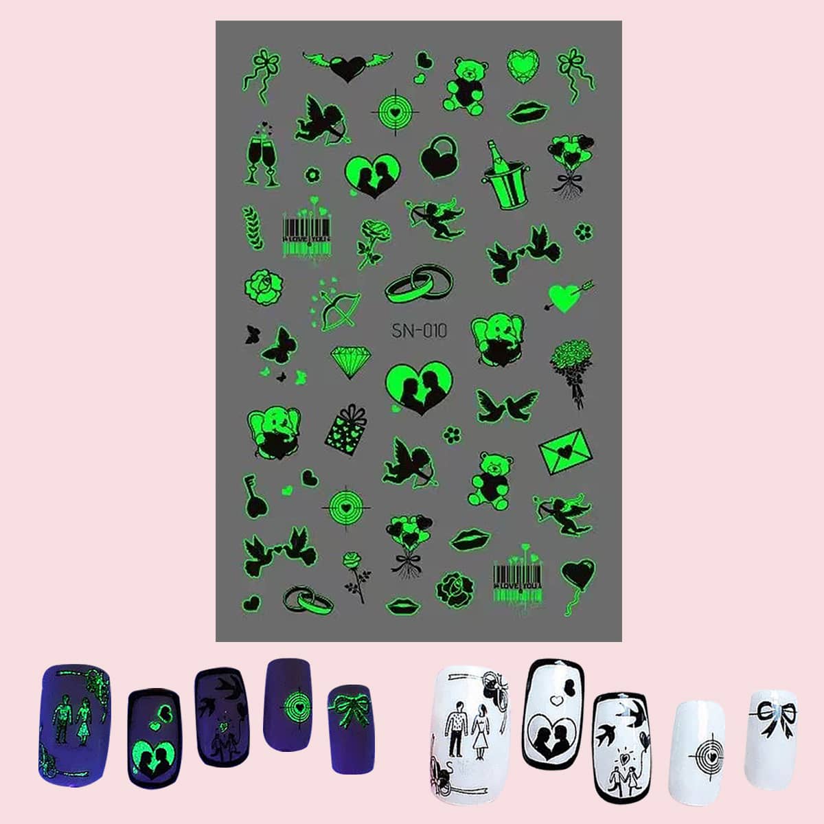 

1sheet Luminous Heart Pattern Nail Art Sticker, Multicolor