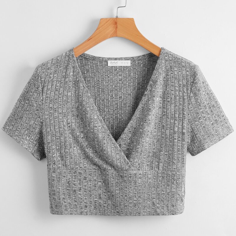 

Solid Ribbed Crop Tee, Grey