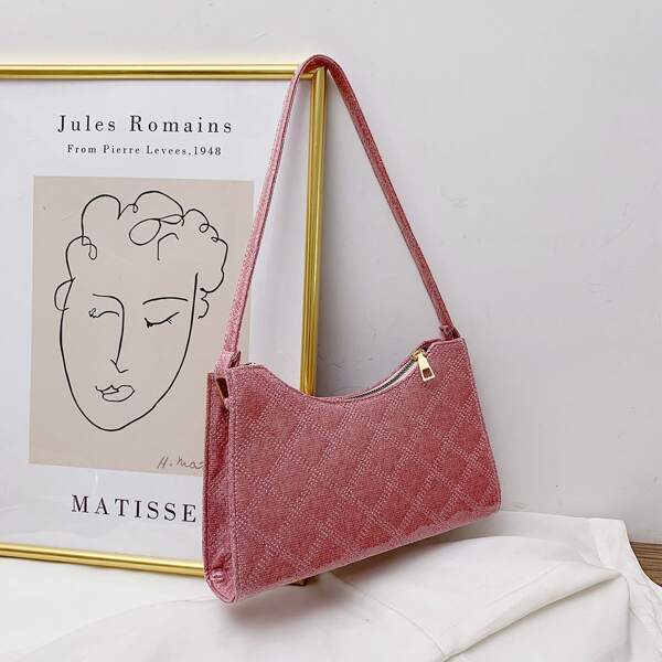 

Stitch Detail Shoulder Bag, Watermelon pink