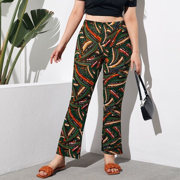 

Plus Allover Print Flare Leg Pants, Multicolor