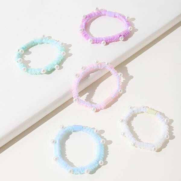 

5pcs Faux Pearl Decor Hair Tie, Multicolor