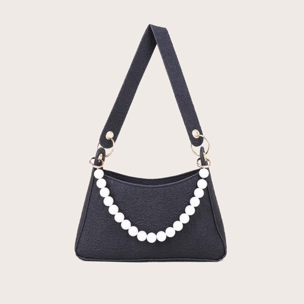 

Faux Pearl Decor Shoulder Bag, Black