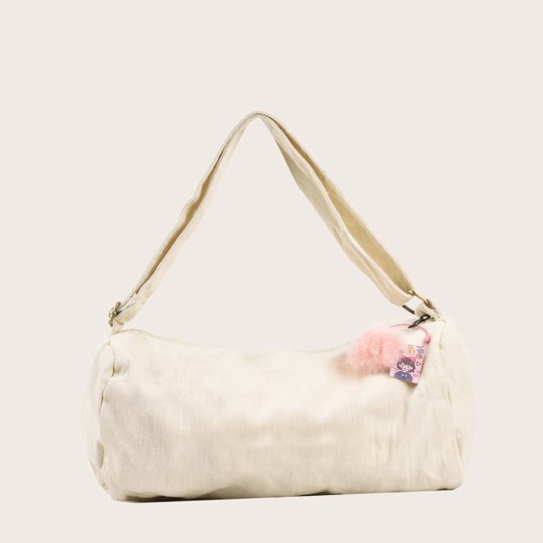 

Pom Pom Decor Crossbody Bag, Beige