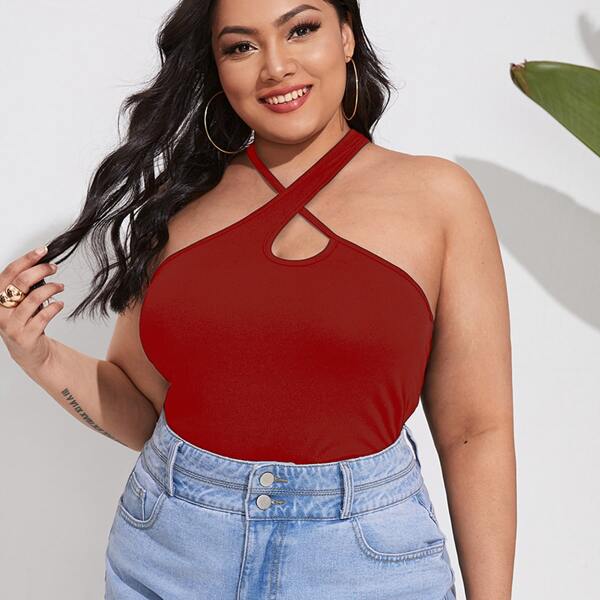 

Plus Solid Criss Cross Top, Burgundy
