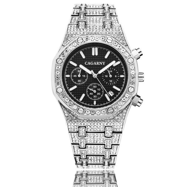 

Men Rhinestone Decor Triple Dial Date Quartz Watch