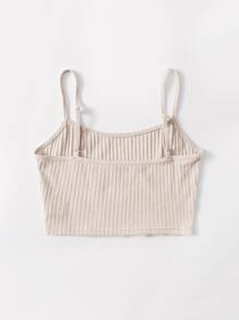 SHEIN EZwear 羅紋針織短版吊帶上衣 - 米色 - 查看 2