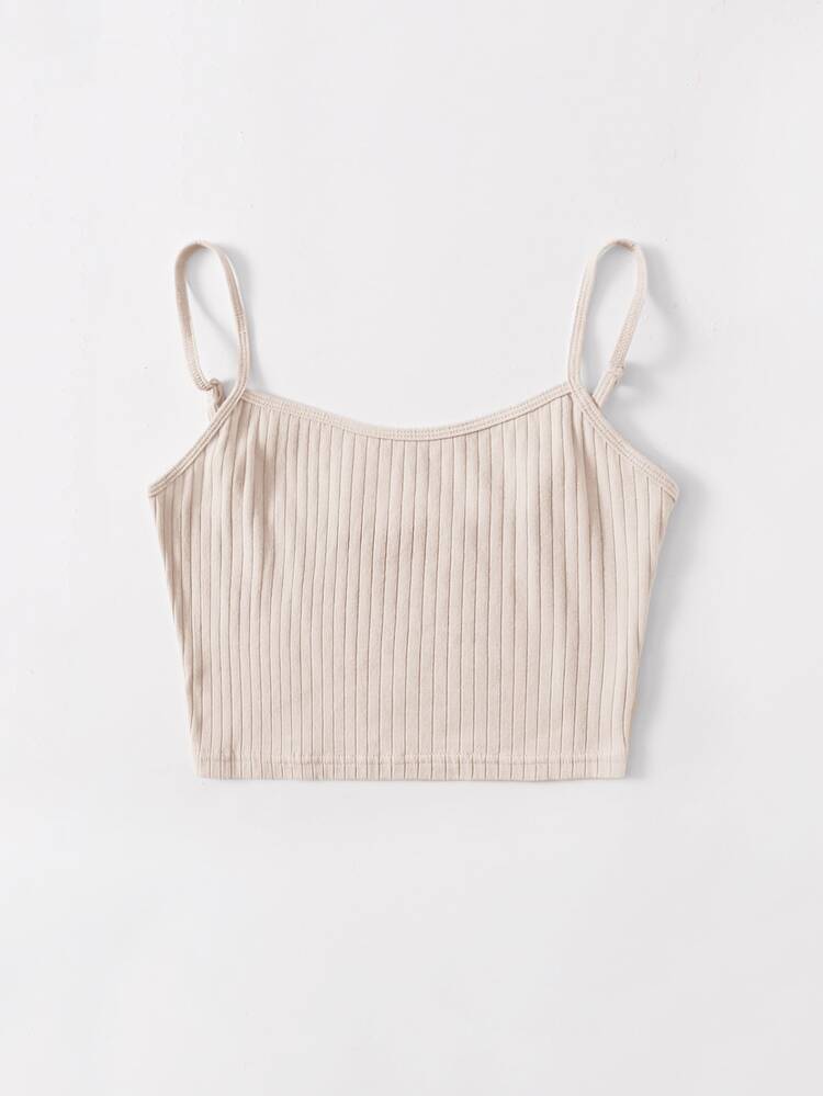 SHEIN EZwear Rib-knit Crop Cami Top - Beige - View 3