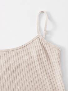 SHEIN EZwear 羅紋針織短版吊帶上衣 - 米色 - 查看 4