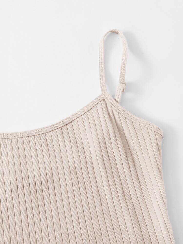 SHEIN EZwear Rib-knit Crop Cami Top - Beige - View 4