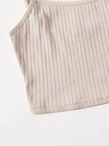 SHEIN EZwear 羅紋針織短版吊帶上衣 - 米色 - 查看 5