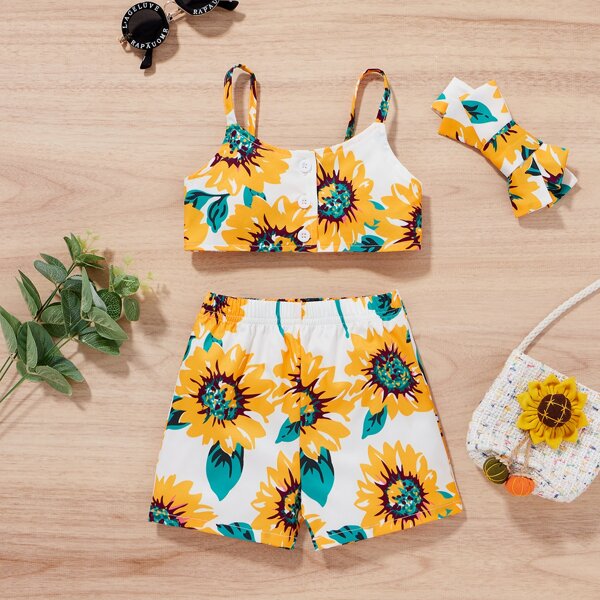 

Baby Girl Sunflower Cami Top & Shorts & Headband, Multicolor