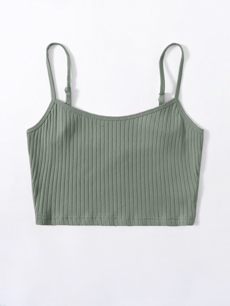Muchica Rib-knit Crop Cami Top - Green - View 4
