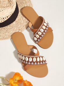 Shell Decor Slide Sandals - Ginger - View 1