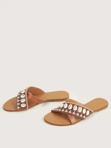 Shell Decor Slide Sandals - Ginger - View 2
