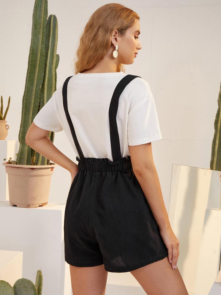 SHEIN Knot Detail Pinafore Shorts - Black - View 2