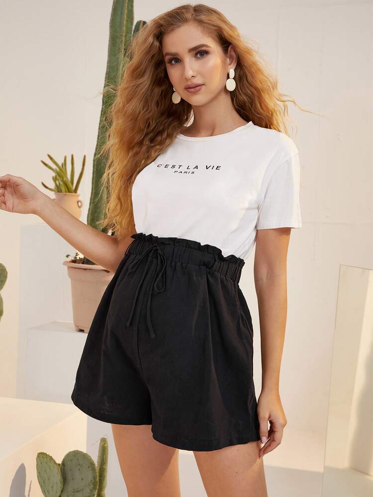 SHEIN Knot Detail Pinafore Shorts - Black - View 5